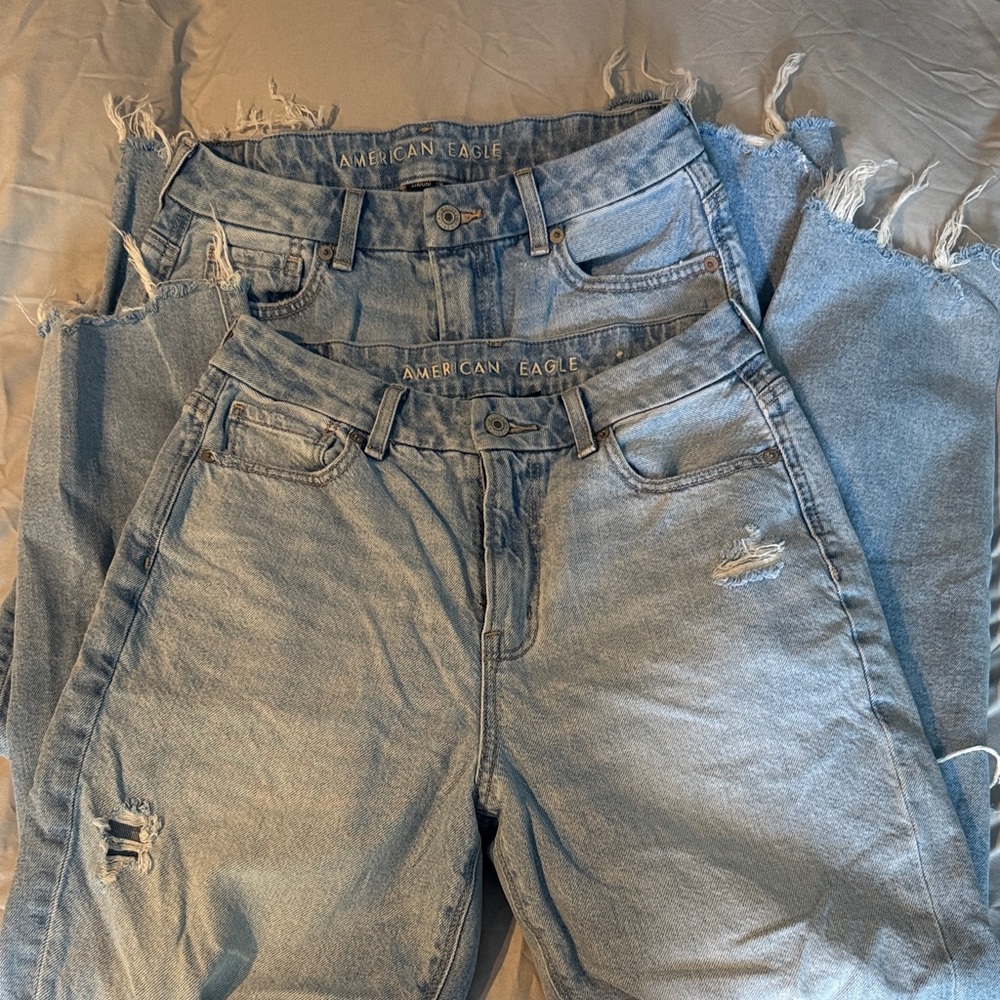 American Eagle Outfitters Women's Light Blue Ripped Curvy Mom Jeans (2 pairs!)